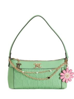Juicy Couture Mint Green Shoulder Bag with Gold Chain and Pink Flower Charm